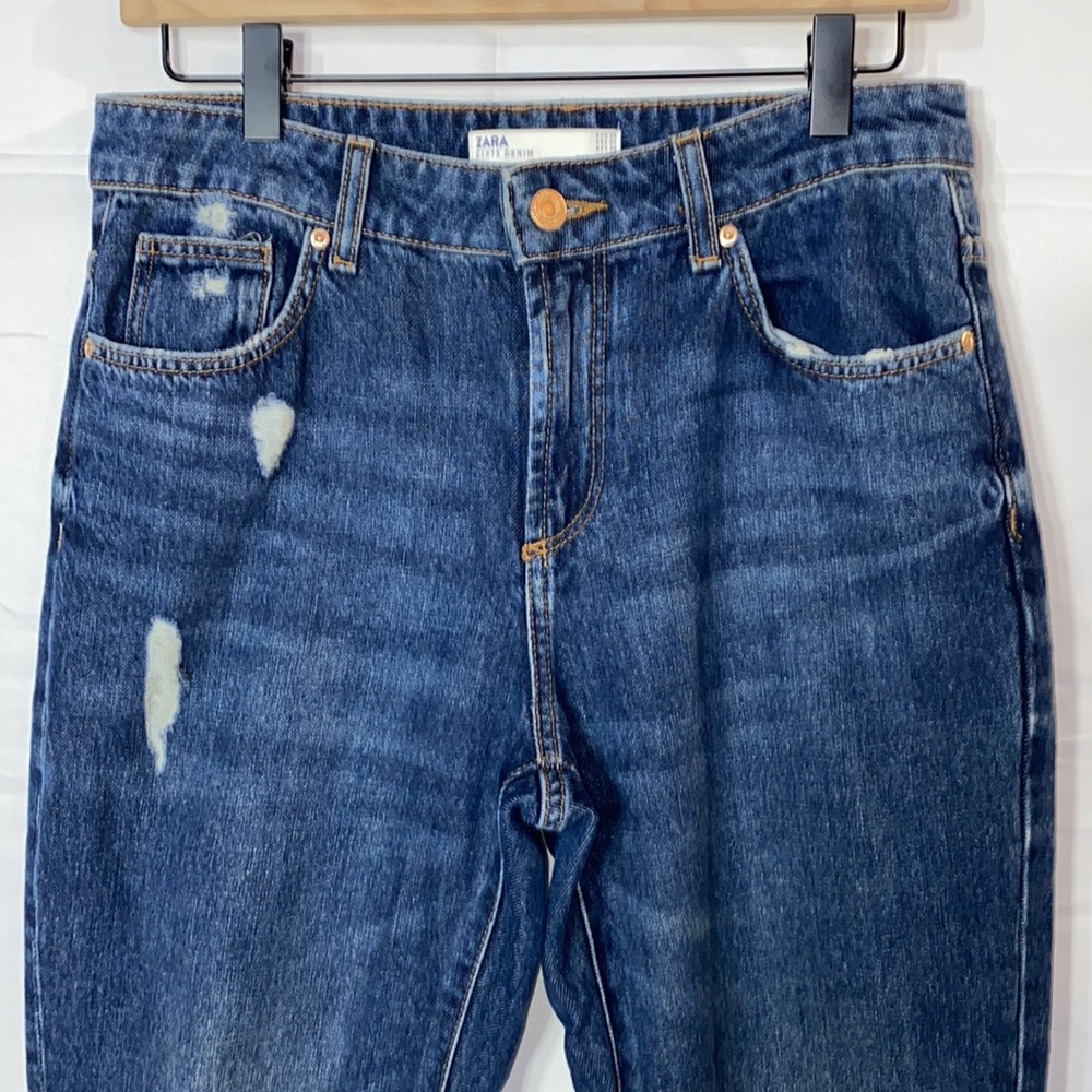 Zara Z1975 Denim Distressed Ripped Raw Hem Boyfriend Jeans Size 4 - Picture 3 of 13